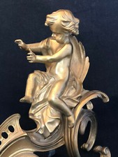 Chenet à L'Amour Bronze Gilded 19th Style Louis XV Antique French Angel 19th