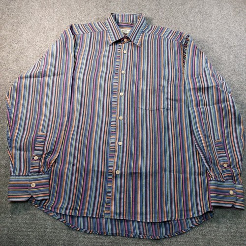Camisa de lino vintage para hombre talla grande multicolor a rayas Norm Thompson MARAVILLOSA - Imagen 2 de 10