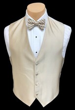 Men's Champagne Tan Tuxedo Vest  Tie Long or Bow Formal Wedding Groom Prom
