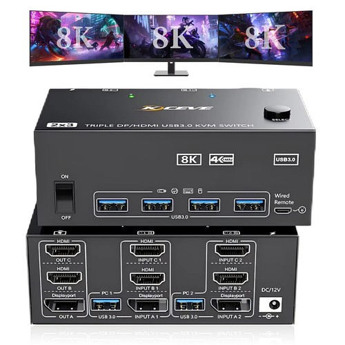 Triple DisplayPort HDMI KVM Switch 8K@60Hz 4 USB 3.0 Port 3 Monitors 2 Computers - Bild 24 von 28