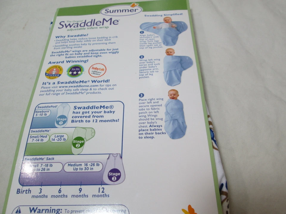 Nuevo envoltorio infantil ajustable de algodón SwaddleMe de verano para bebés - pequeño/mediano - monos Foto 4 de 4