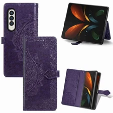 Samsung Galaxy Z Fold 3 5G Case Wallet Leather Card Slots Defender Cover Purple