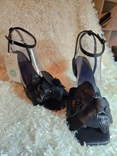 A New Day Womens Size 8.5 Black Antonette Flower Ankle Strap Stiletto Heels