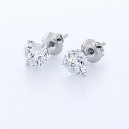 2.0 CTW NATURAL DIAMONDS G/SI1 ROUND CUT 14K WHITE GOLD 3-PRONG CLASSIC EARRINGS - Imagen 1 de 4