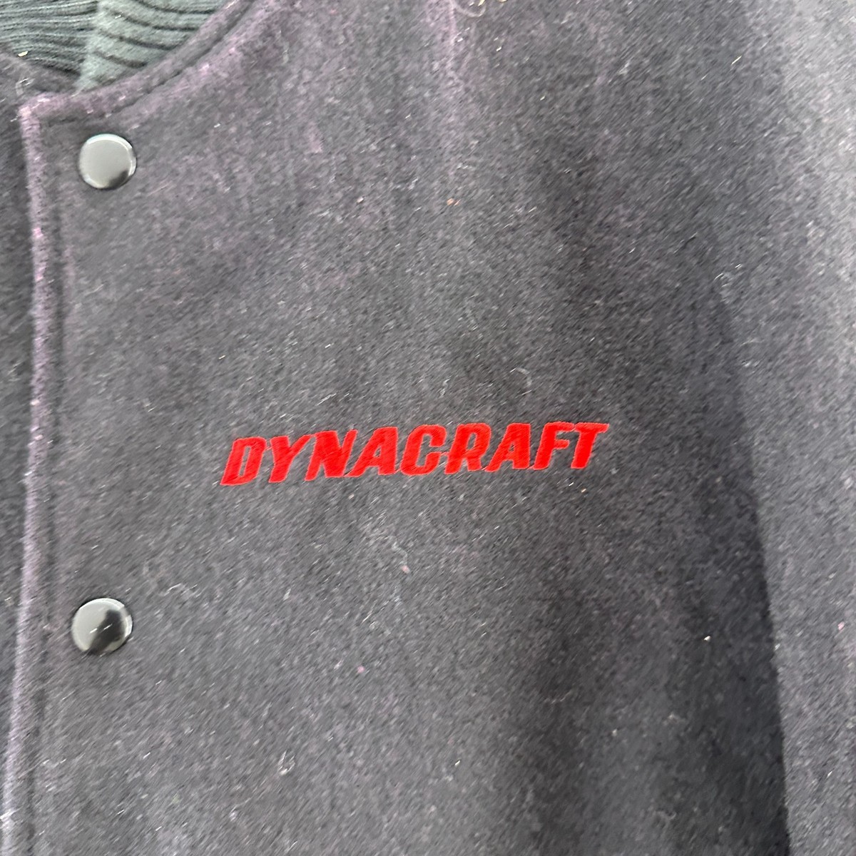 VTG Dynacraft Motor Racing Jackets Mens 2XL Black Leather Wool Bomber Coat 90s View 3