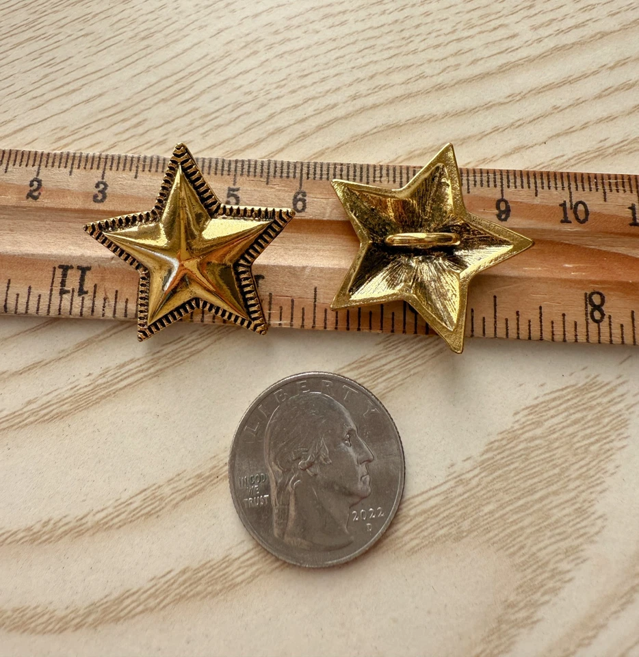 3PC Antiqued Gold Star Shank Metal Button Native American Concho Belt Bag Button - Image 3 of 4