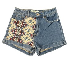 Bullhead Denim Co Women's Size 1 Mom Short Embroidered Aztec Festival Cuff