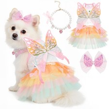 Yeyeplum 3 Pcs Rainbow Butterfly Dog Dresses Costume Set Small, rainbow color