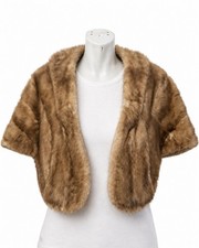 Vintage Mink Stole Womens One Size Brown Fur Cape Shrug Mob Wife Pockets Lined