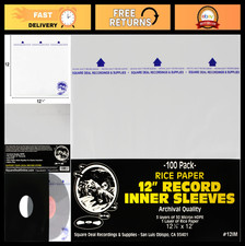 100 Inner Record Sleeves 12 Inch - 3-Layer Anti-Static HDPE with Rice Paper Inse