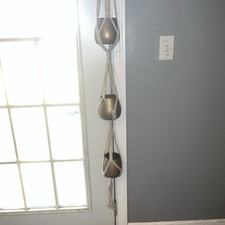 Hanging Macrame With 3 Small Gold Pots Ready To Fill With Flowers Or Plants