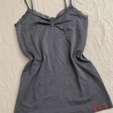 Stretchy fitted lace trim cami tank.