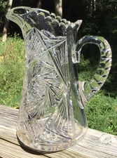 Antique American Brilliant ABCG Heavy Crystal Cut Glass Pitcher  10 1/2"