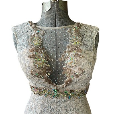Mermaid Beaded Lace Prom Evening Gown 2 Illusion Bodice Tulle Formal  Pageant | eBay