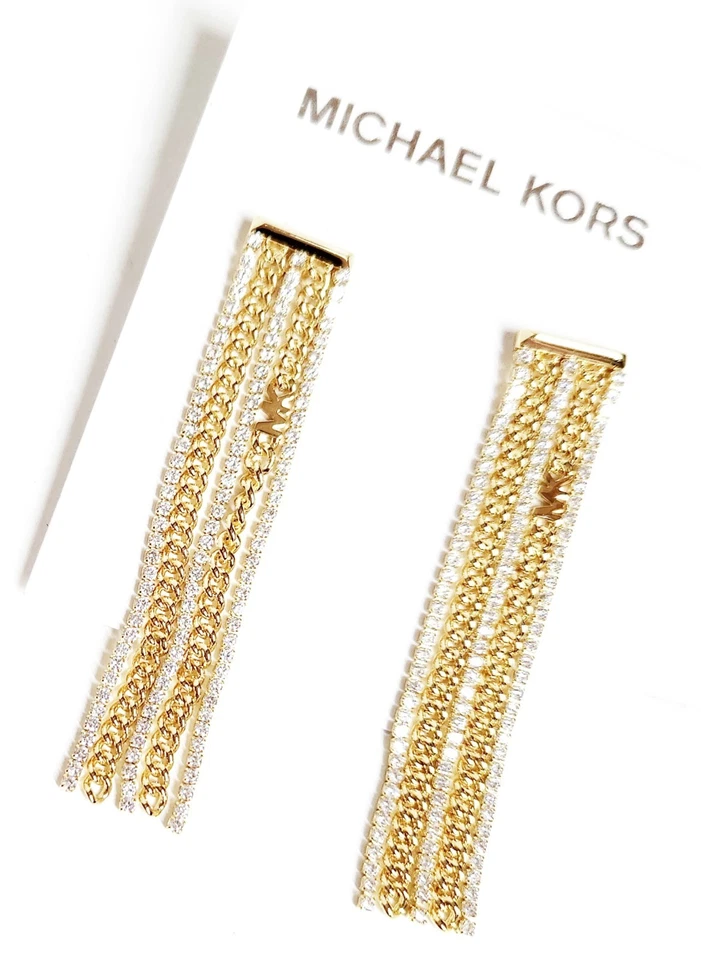 Pendiente cadena pavé latón chapado en metales preciosos Michael Kors chapado en oro de 14 k nuevo con etiquetas Foto 4 de 4