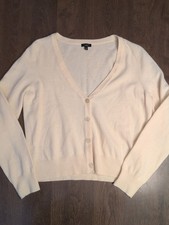 New TALBOTS Button up Wool Cardigan L Angora Rabbit Pale Yellow Cottagecore 