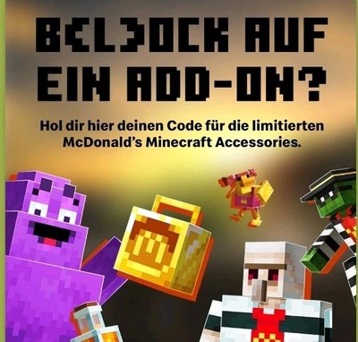 McDonalds Minecraft Erweiterungspaket Add-on In-Game Accessoires Code 28 Skins 