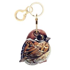 Leather Keychain Holder Case Compatible with AirTag,Cute air tag Brown Bird