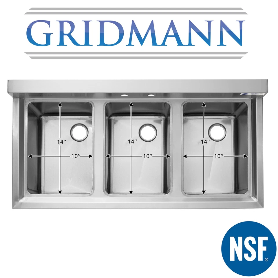 Fregadero de barra de cocina comercial de acero inoxidable de tres compartimentos Foto 3 de 4