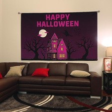 Spooky Happy Halloween Banner   Haunted House  Pumpkin Decor   Indoor Outdoor