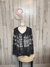 GreenTea Black & Gray Tie Dye Long Sleeve V-Neck Top | Size Small