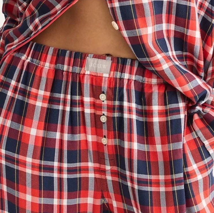 J. Conjunto de pijama a juego Crew a cuadros manga larga Top Pantalones Franela Rojo Talla Pequeña Foto 2 de 4