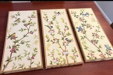 Set 3   Screen painted Chinoiserie Panels Y2K Wall Hanging