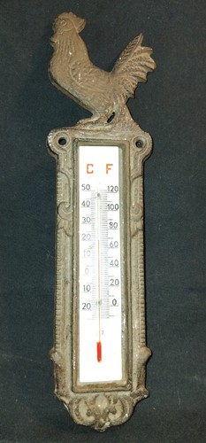 Thermomètre mural en Fonte Moulée Décor d'un coq Occasion en bon état 27 cmx7cm - Imagen 4 de 5