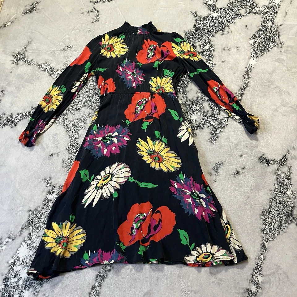 Tucker Dress Womens Sz Small Silk Crepe de Chine Floral Collared Long Sleeve - Image 4 of 4