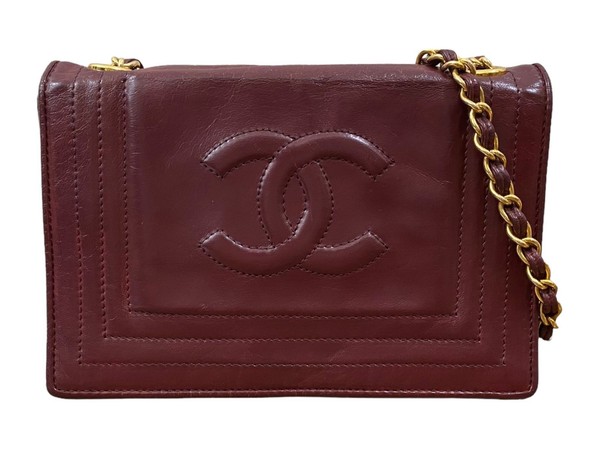 Vintage CHANEL Lambskin Chain Shoulder Bag Bordeaux 80s 90s Classic Luxury