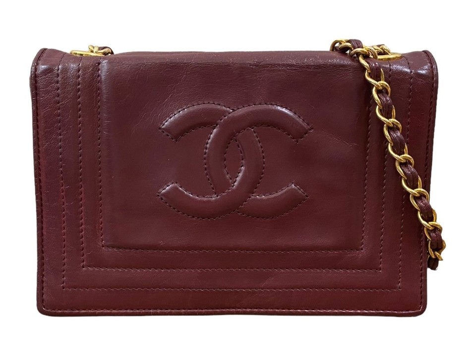 Vintage CHANEL Lambskin Chain Shoulder Bag Bordeaux 80s 90s Classic Luxury