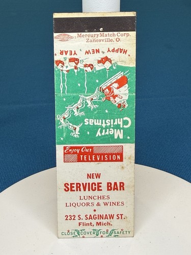 New Service Bar Flint Michigan VTG Christmas Matchbook Cover #190