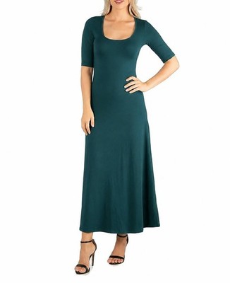 24seven Comfort Apparel Casual Scoop Neck A Line Maxi Dress Navy L NWT $57