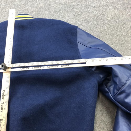 Vintage Holloway Varsity Jacket Mens XL Navy Wool Leather Sleeves Made USA 00s - Picture 10 of 11