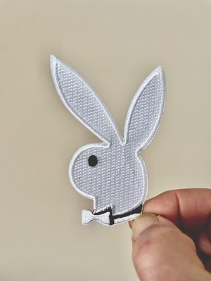Bunny Rabbit Iron On Patch Smaller Size White Playboy Embroidered Peace Love