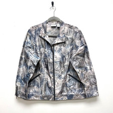 Zenergy by Chicos Womens Blue Gray Animal Print Full Zip Windbreaker Jacket 16