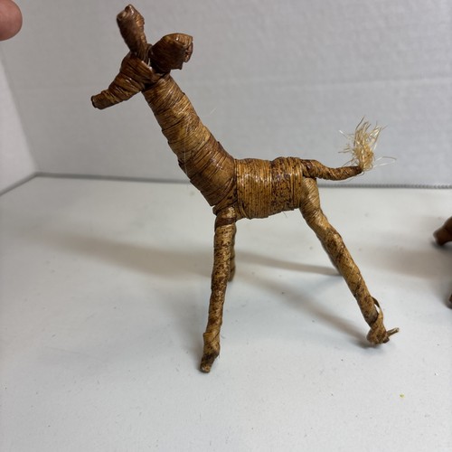 Unico Vintage Tessuto Rafia Erba Savana Giraffa, Elefante e Zebra Set di 3 - Foto 3 di 9