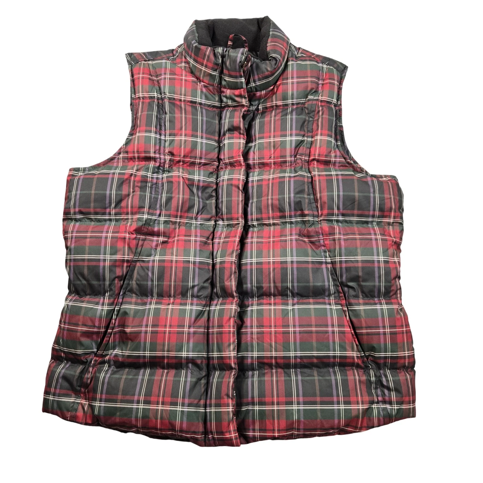 Eddie Bauer Vest Mens Large Red Plaid Down Puffer Full Zip Insulated 4636