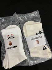 BAPE A Bathing Ape Socks 2 Pairs White Men  s L US 6-12 New Fast Ship USA