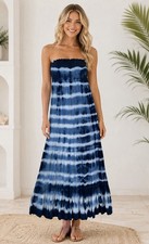 Aerie Blue Tie Dye Strapless Smocked Maxi Dress Size XS Boho Beach Cover Up