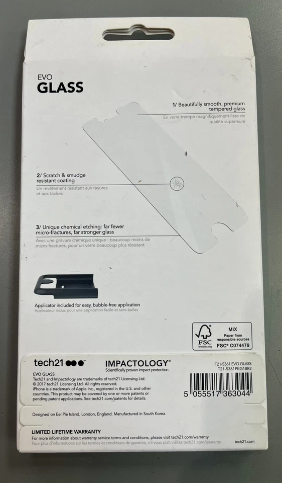 Tech21 Evo Glass Screen Guard Protector for iPhone 7 8 Plus Clear T21-5361 - Image 2 of 2