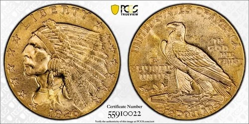 1926 $2.5 Indian Head Gold Quarter Eagle PCGS MS64+ #0022