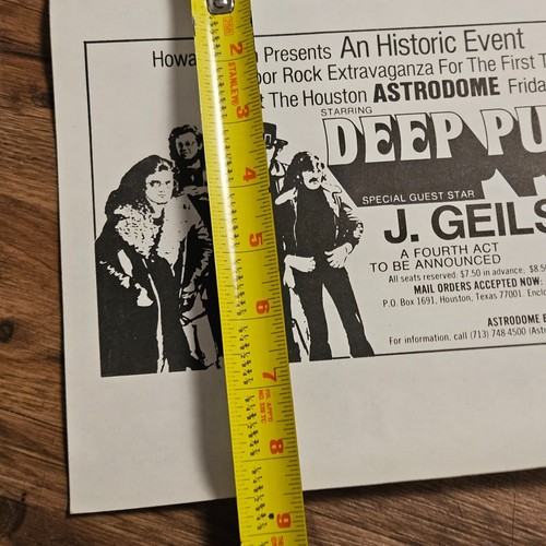 Howard Stein - Deep Purple J Geils Band Elf 8,5x11 años 70 volante de concierto Houston - Imagen 3 de 4