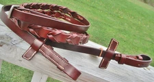REINS-5/8" x 52 " Soft Quality Chestnut Leather Laced COB Bridle Reins-w/Stops