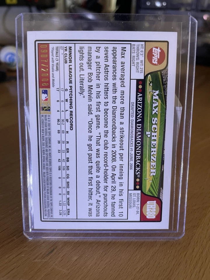 2008 Topps Updates & Highlights Max Scherzer UH280 Gold / 2008 RC rookie - Image 2 of 2