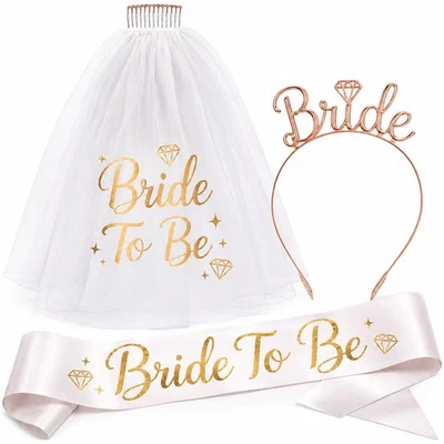BRIDE TO BE Veil On Comb Tiara & Sash Hen Party Night Do Comb Accessories New - Image 1 of 4