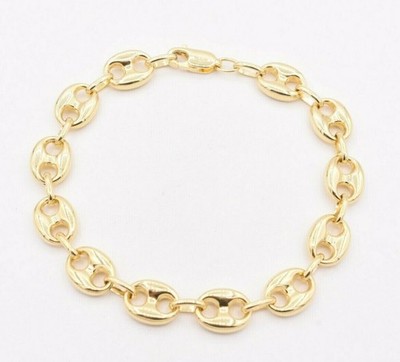 10mm Puffed Mariner Anker Gliederkette Armband Echt 10K Gelbgold Unisex