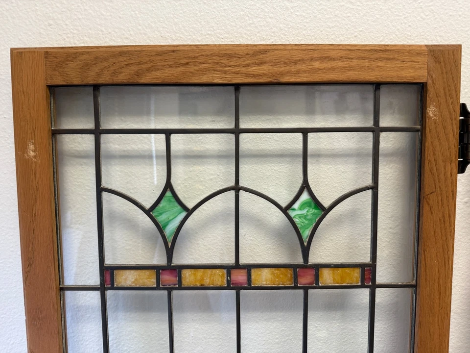 Lot of 2 Antique Oak Leaded Glass Cabinet Doors - Stained Glass Windows - Image 4 of 4