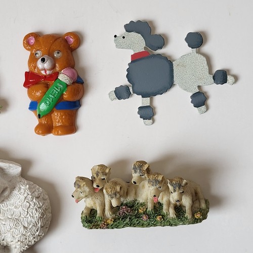 Vtg Animal Fridge Magnets (7) Cow Cat Goose Sheep Huskies Poodle Googly Teddy - Picture 4 of 8