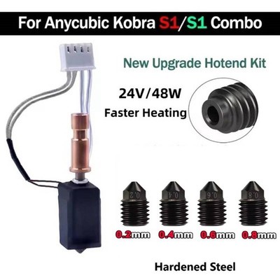Für Anycubic Kobra S1/S1 Combo 3D Drucker Hotend Kit Hartstahldüse 0.2-1.0mm